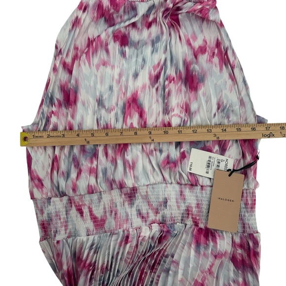 NWT Halogen Sleeveless Pleated Sharkbite Hem Midi Halter Dress Magenta Size XL - Picture 7 of 10